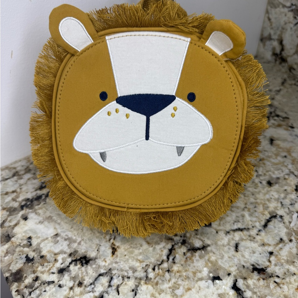 Lion Face Frayed Edge Soft Micro Velour Kids Backpack Mini Bag